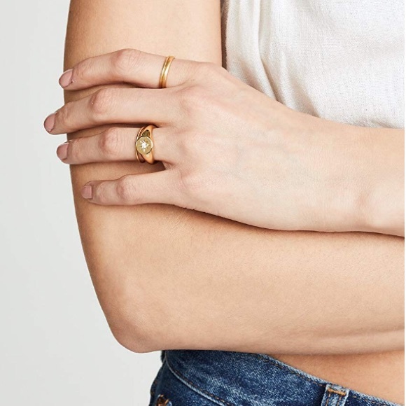 Starburst Signet RING 18k Gold Vermeil NEW - Picture 3 of 3